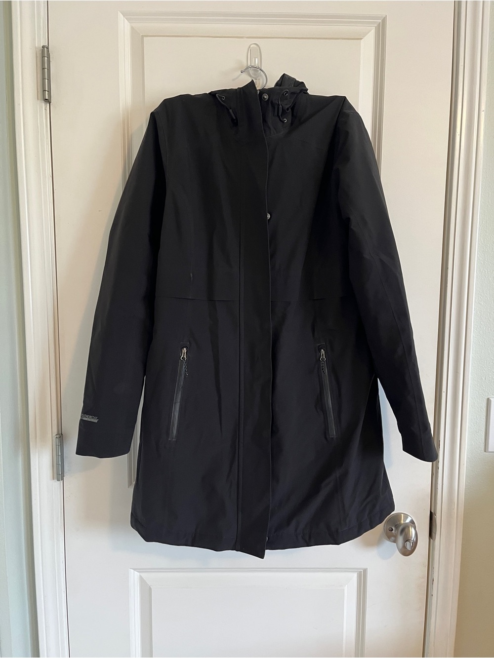 Eddie Bauer waterproof Black Hooded Trench Coat with lining